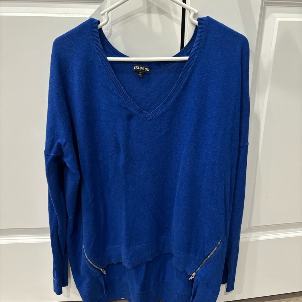 Express Women's Royal Blue V-Neck Sweater